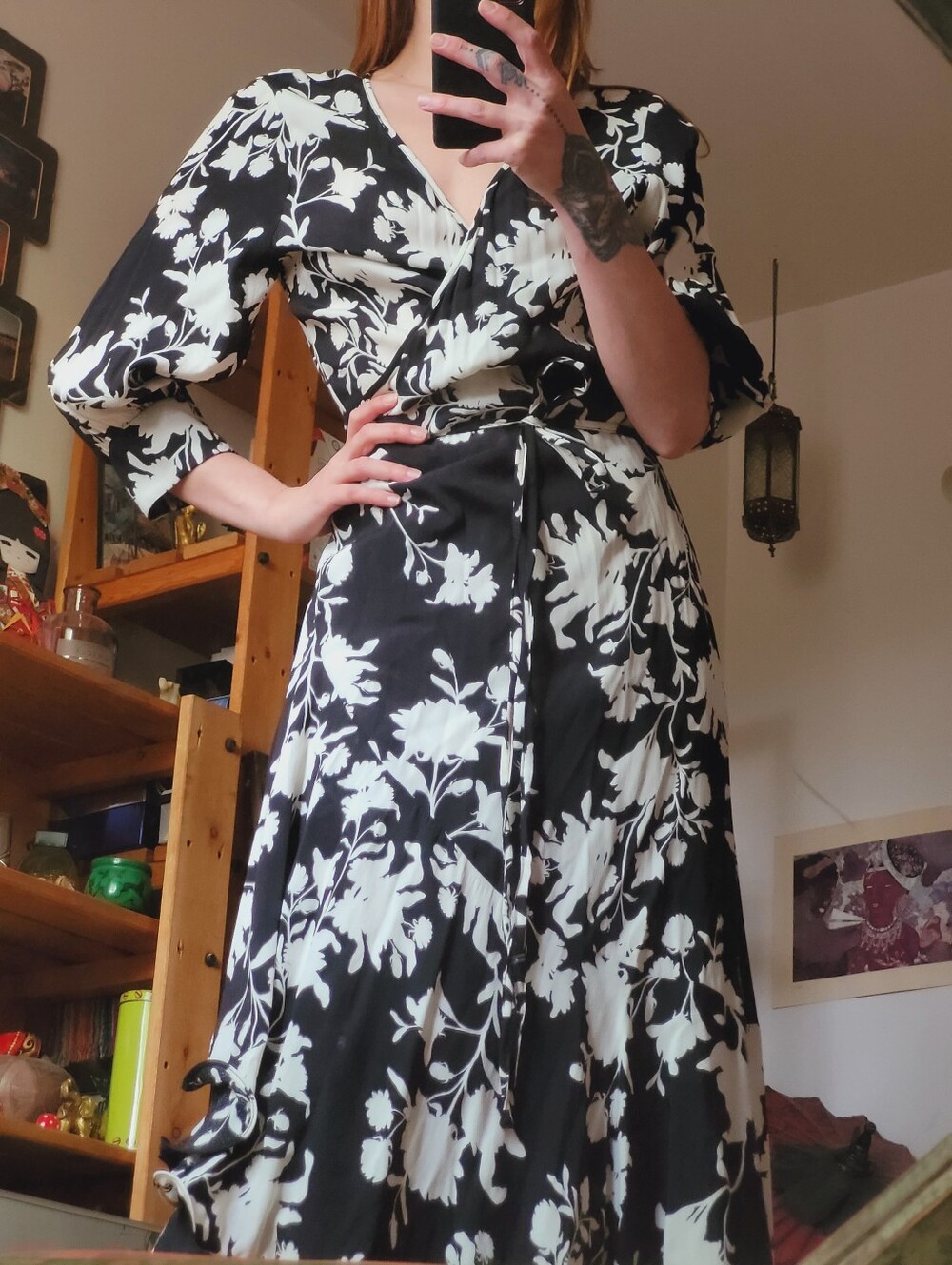 H&M X Johanna Ortiz Black White Floral Crêpe Wrap Midi Maxi Dress - size M